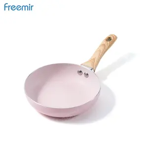 [MEGA SALE] freemir Teflon 16 cm Pink Bahan Batu Granit Alas 3 Ring Single Bottom Anti Lengket Wajan Penggorengan BEBAS BPA Dapur Panci