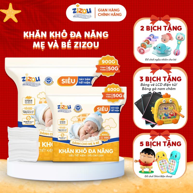 Khăn khô đa năng Zizou vải không dệt cao cấp an toàn cho bé và mẹ 900gr+50gr 600gr+50gr Voi 