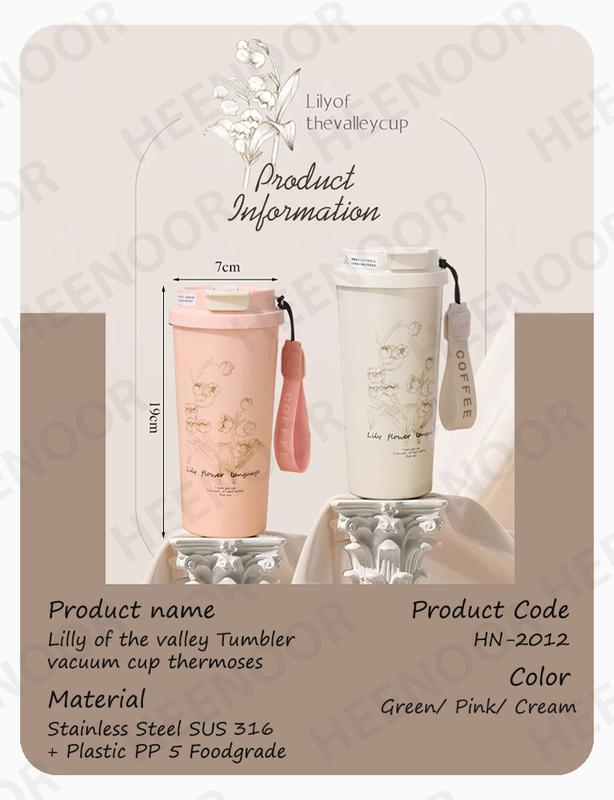 Heenoor Tumbler Termos Teh & Coffee Natal/X-Mas/Christmass/Pop Mart The Monsters Labubu Limited Edition Lily of the Valley Aesthetic Hot&Cold 550ML Stainless Steel SUS 316 | HN-2012/2038/8159/8157 2