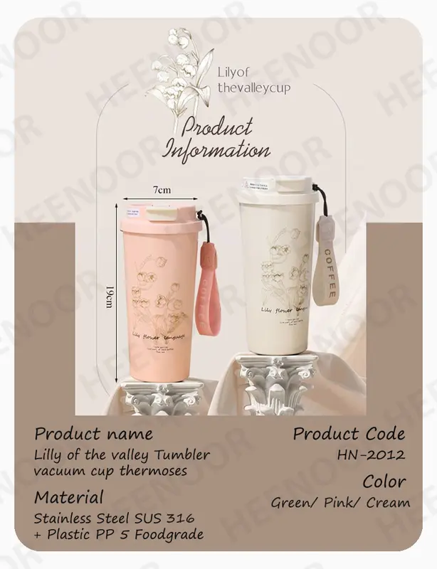 Heenoor Tumbler Termos Teh & Coffee Natal/X-Mas/Christmass/Pop Mart The Monsters Labubu Limited Edition Lily of the Valley Aesthetic Hot&Cold 550ML Stainless Steel SUS 316 | HN-2012/2038/8159/8157 1