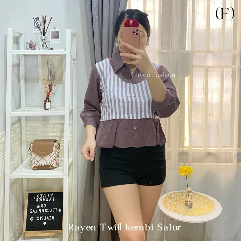 GLIVEO (COD) - KEMEJA KOMBI SALUR RAYON TWILL ADEM / KEMEJA SALUR WANITA LENGAN PANJANG/ ATASAN LENGAN PANJANG WANITA baju karya stripe GLIVEO (COD) - KEMEJA KOMBI SALUR RAYON TWILL ADEM / KEMEJA SALUR WANITA LENGAN PANJANG/ ATASAN LENGAN PANJANG WANITA baju karya stripe