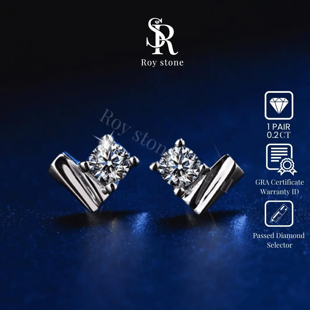 RoyStone - Anting Moissanite Original Wanita Sertifikat GRA Perhiasan Silver Asli Lapis Emas Putih 18K Anti Karat Desain Simpel Elegan Wedding Engagement Earring Birthday Gift_ Lovita Earring - LIVE