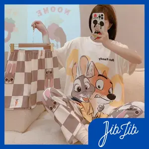 JIBJIB [PROMO] Piyama Wanita Set 3 in 1 Baju Tidur Perempuan Remaja Dewasa Setelan Kaos Lengan Pendek Celana Pendek dan Panjang PY013