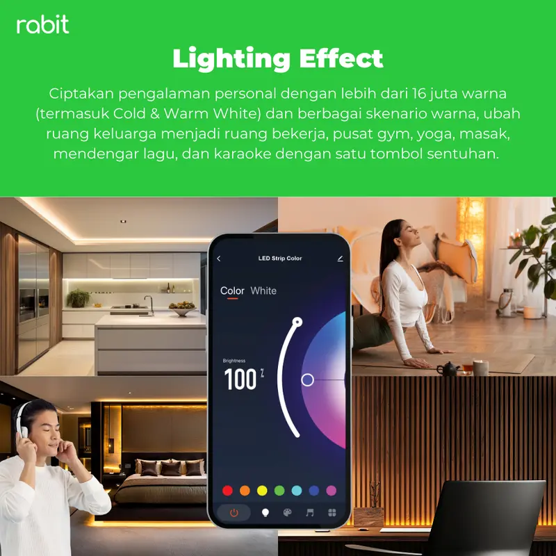 RABIT SMART LED STRIP COLOR 2M RGBWW 2 METER EXTENDABLE LAMPU PINTAR WIFI IP65 WATERPROOF