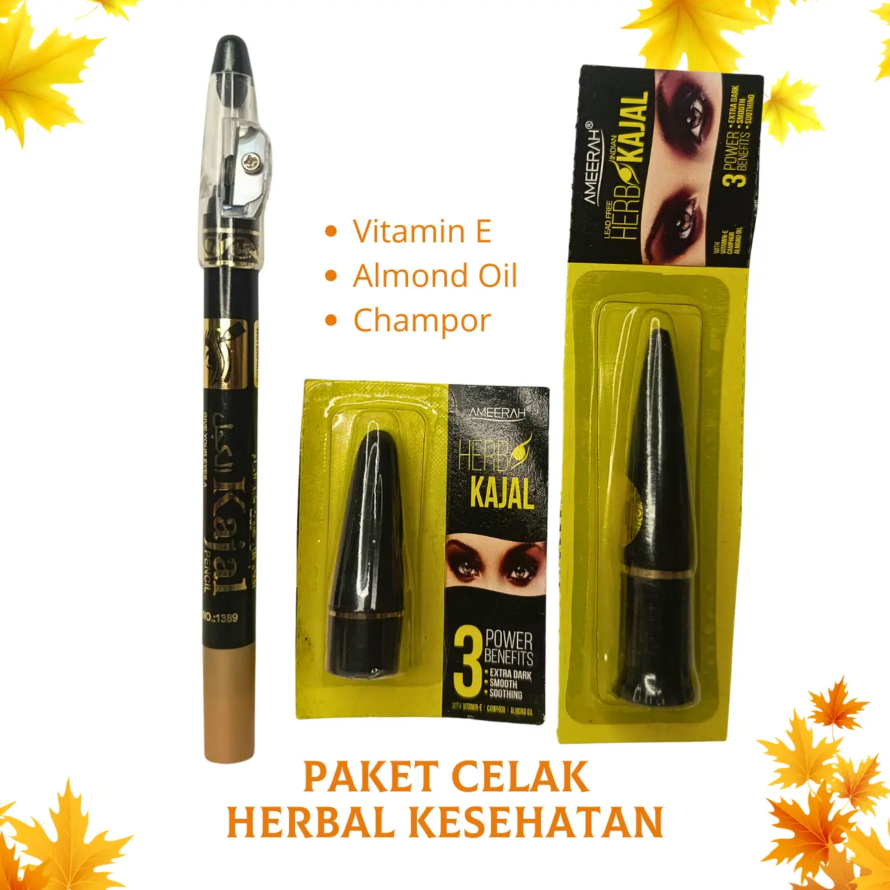 Dapat 3 Celak Mata Herbal Kesehatan Ameerah Pensil Milai Wdhu Friendly Plus Vitamin E dan Almond Oil BPOM Kajal Eyeliner Sipat