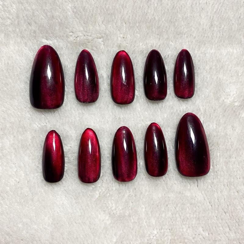 Kuku palsu/ nail art/ press on nails cat eye warna red jelly FREE toolkit 0