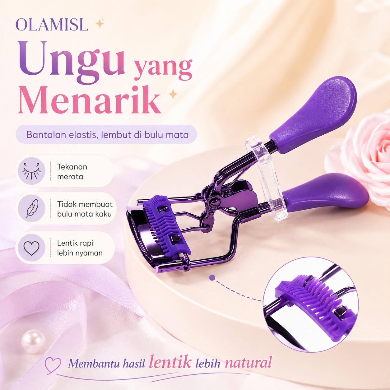 OLAMISL Eyelash Curler dengan Sisir, Bulu Mata Lentik Natural, Tidak Mudah Menggumpal, Mudah Dipakai