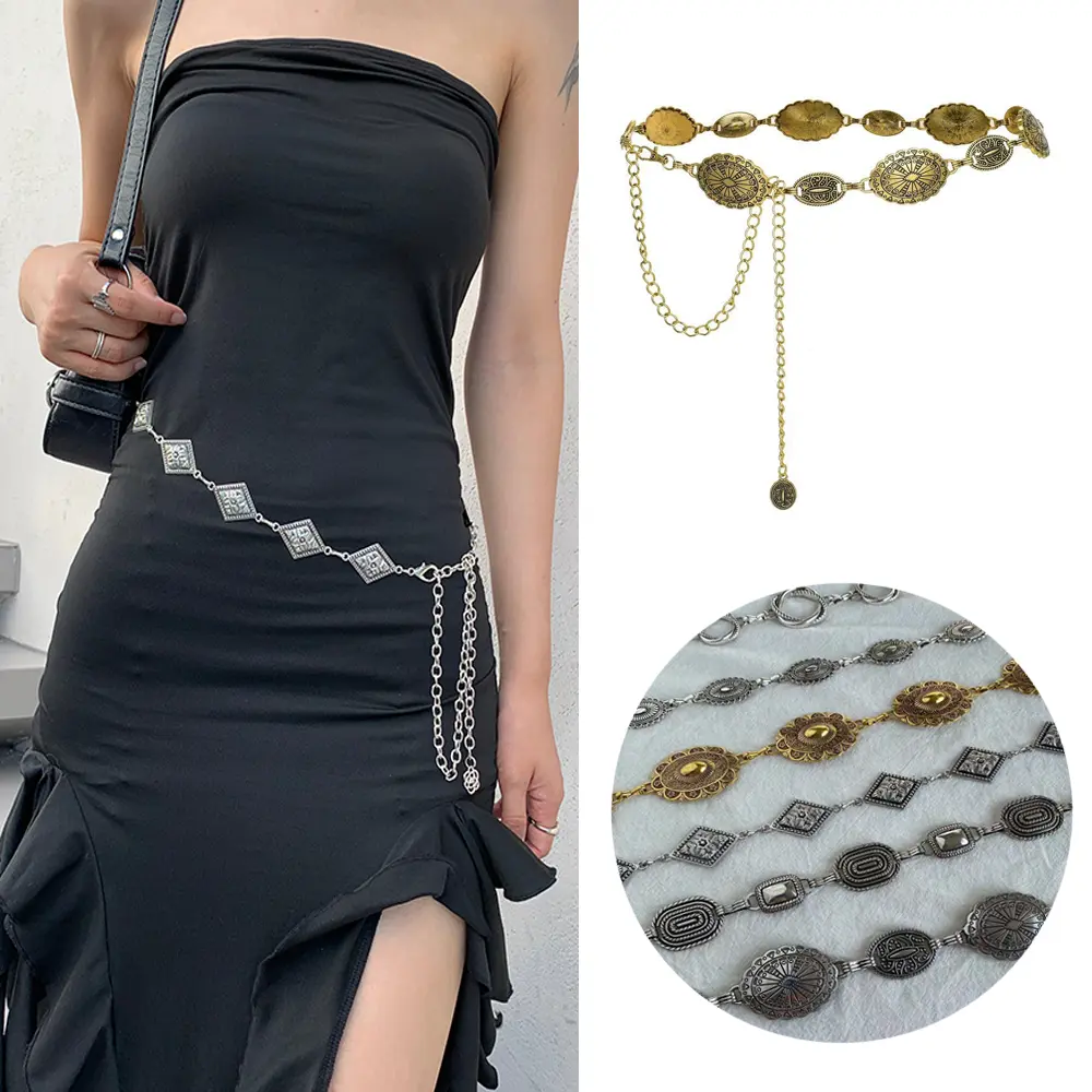 Fashion Metal Women's Waist Chain Adjustable / Retro Waist Chain Durable Carved Chain Belt