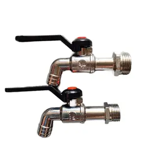 Kran Air Tembok Besi GG.Hitam Ysk, Model Bola, Gagang Dapat Ditekan, Ukuran 1/2 dan 3/4