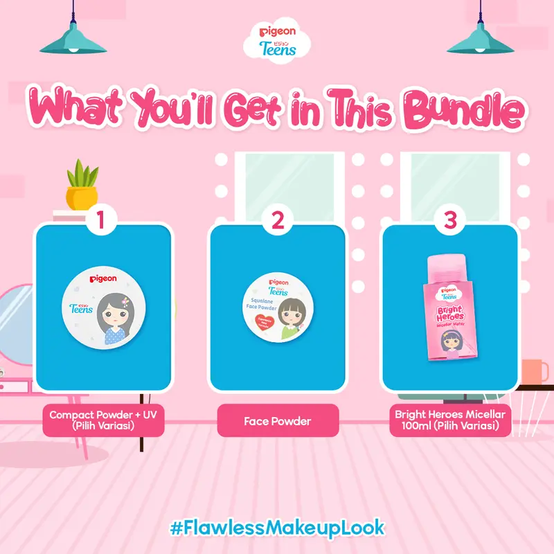 PIGEON TEENS MAKEUP FULL SET | Makeup Kit Remaja| Bedak dan Micellar Water Remaja| Untuk Semua Jenis Kulit 4