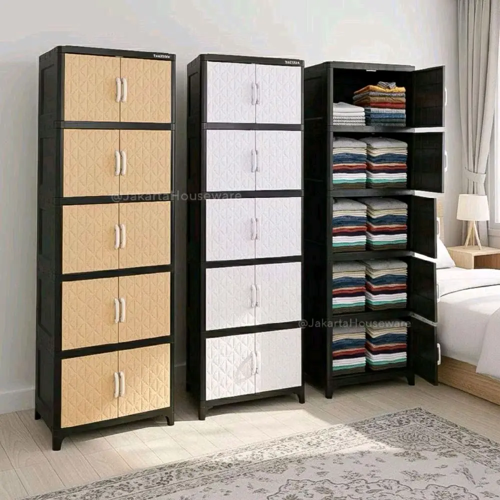 Lemari Mini Tabitha Lemari Maestro Crystal Lemari Pakaian Anak Mini Susun Plastik Estetik Serbaguna Susun 2-5 48x30x147cm Anti Air dan Rayap