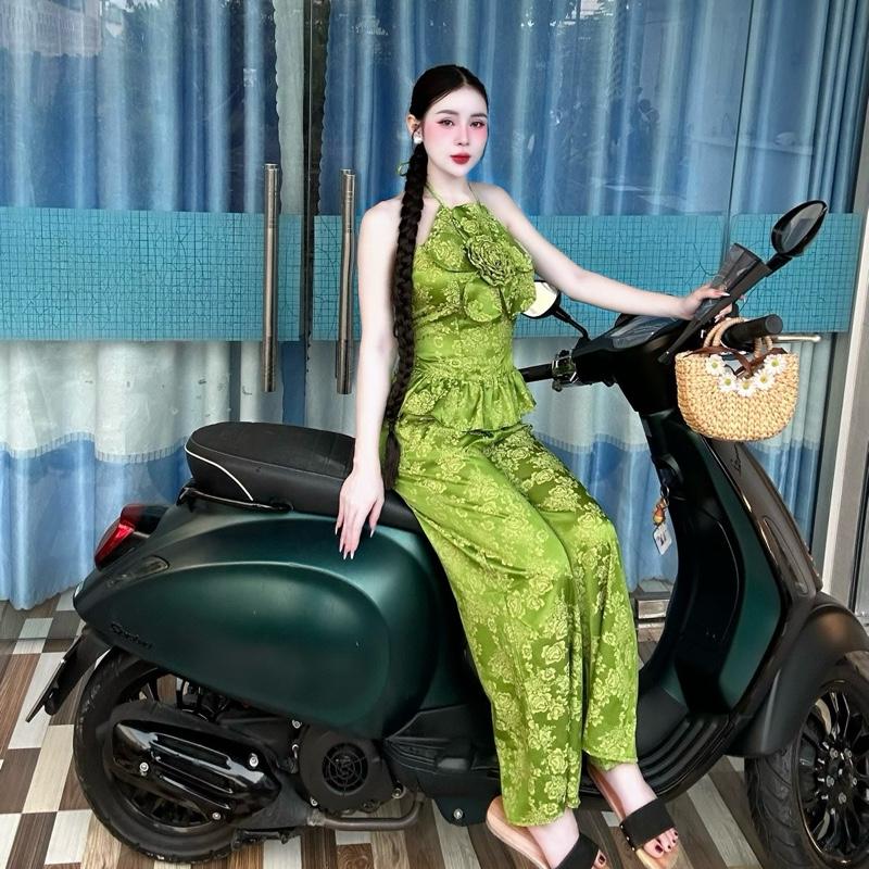   Yếm gấm ôm hoa to Set bộ quần áo yếm gấm ôm hoa to TY2207 Thư Ying Shop có mút - túi quần  