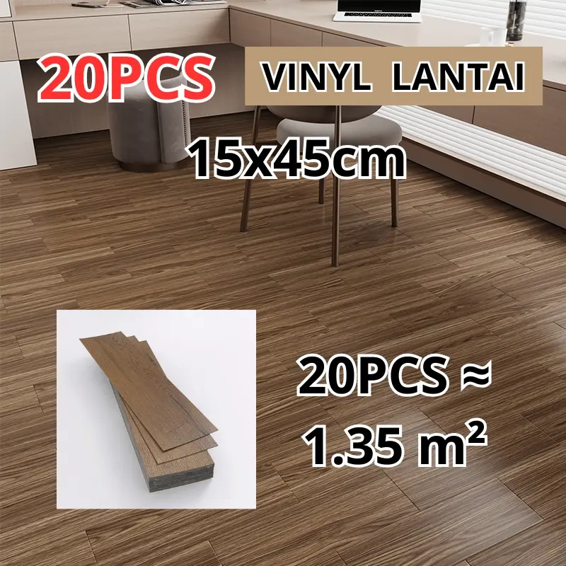 20 PCS Stiker Lantai Vinyl Motif Kayu 45x15cm Premium Tahan Air Tahan Aus Perekat Sendiri Mudah Dipasang DIY Flooring Dekorasi Rumah Murah