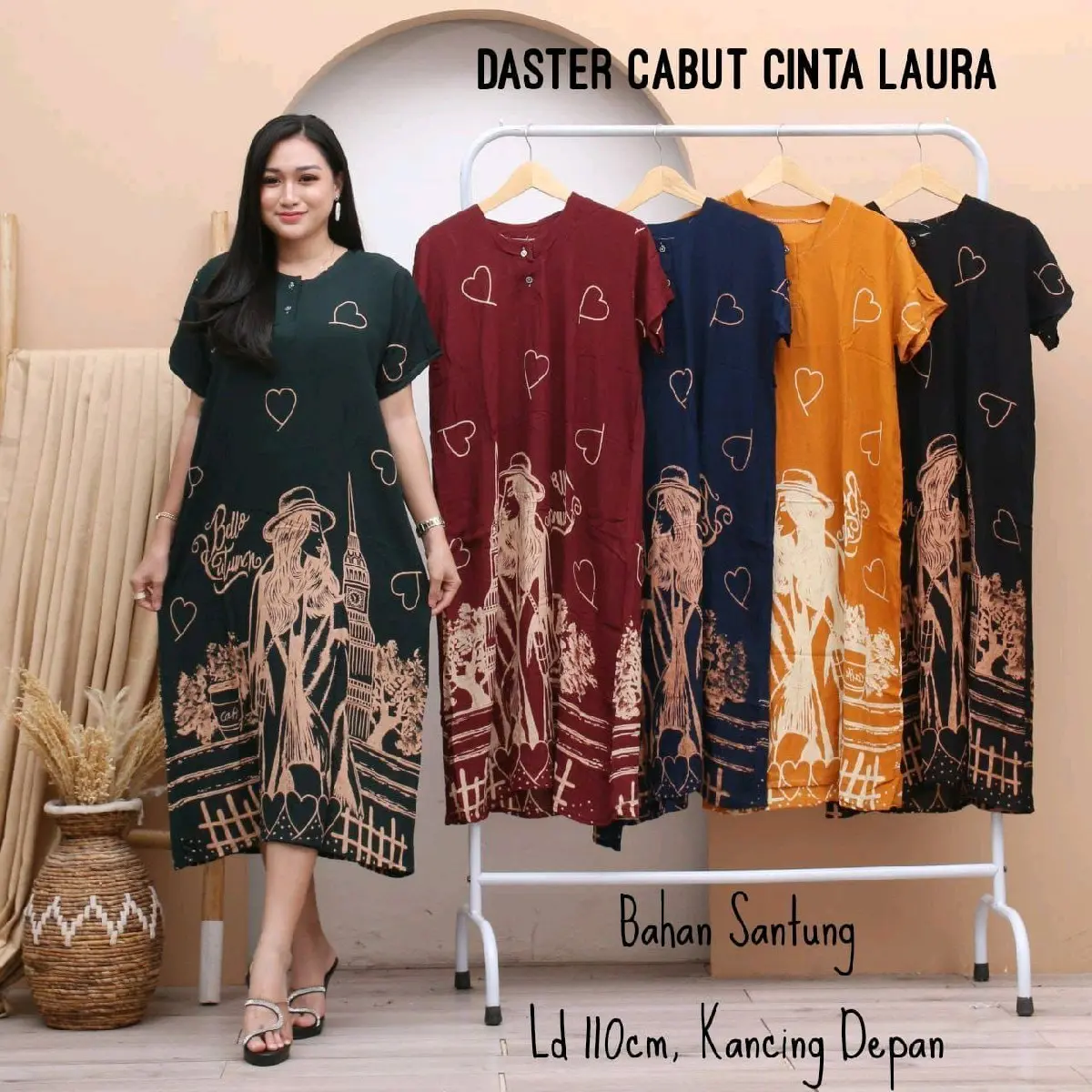 100 ribu dapat 4pcs daster standar lengan pendek / daster ibu muda kancing depan bahan rayon adem Bunga