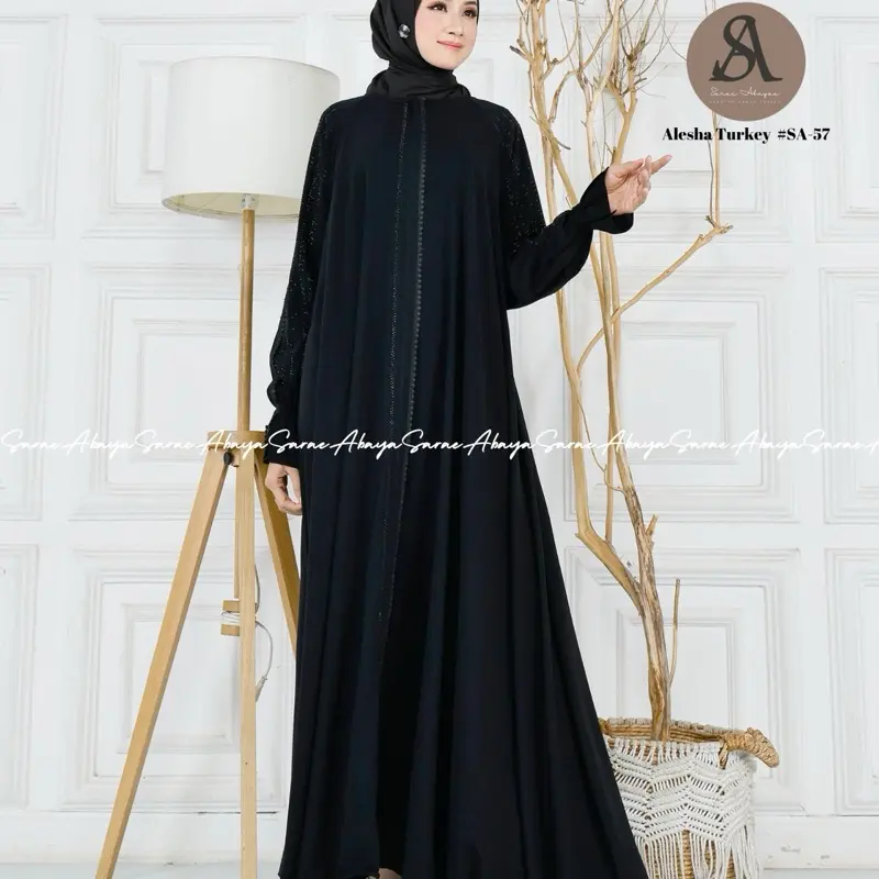 (Promo) Sarae Abaya Turkey Premium Alesha SA-57 Bordir Payet Ceruty Pesta Arab Turki Cantik Muslim Mewah Gamis Dress Wanita Lebaran Hitam Dewasa Kondangan 3