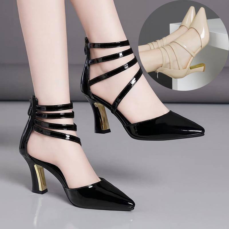  Giày Cao Gót Nữ Da Bóng Mũi Nhọn Quai Dây Chéo Gót Vuông 7p Chắc Chắn Sang Trọng -MS CG24 