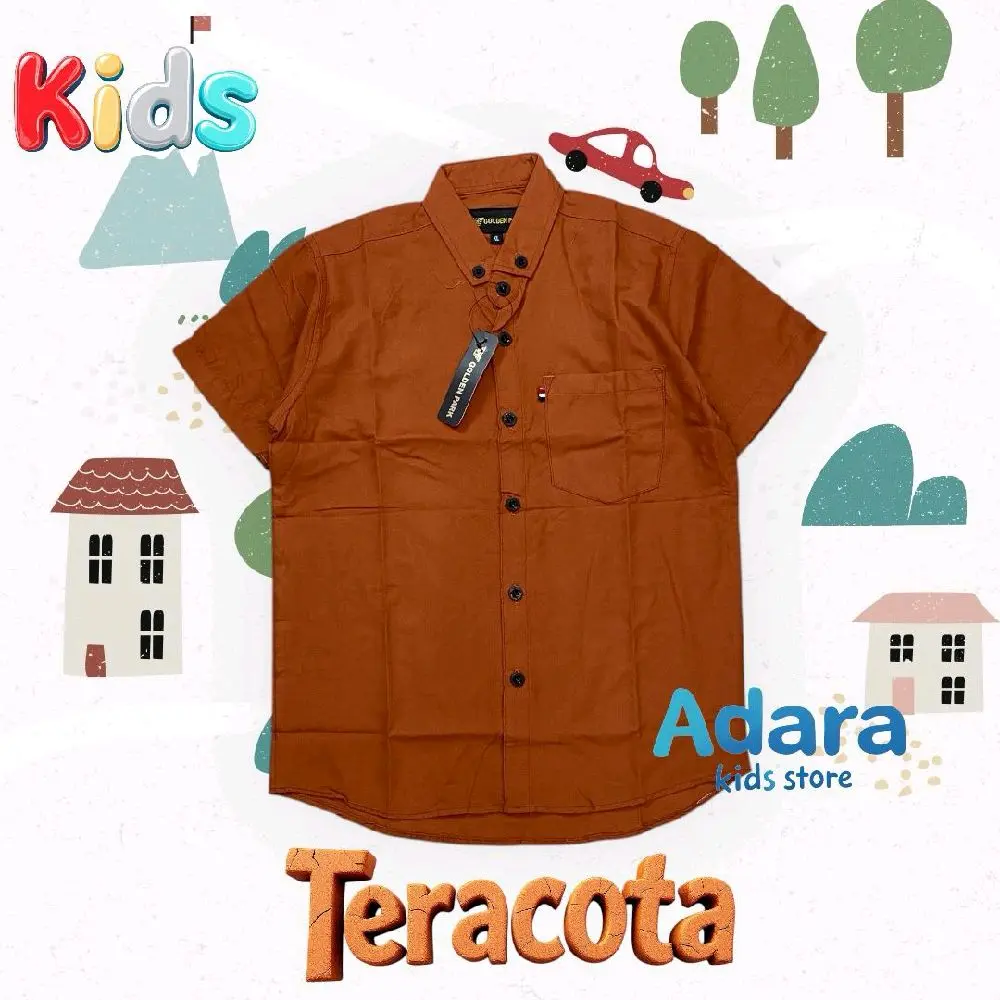 Atasan Anak Laki-Laki Kemeja Anak Tanggung Warna Taracota