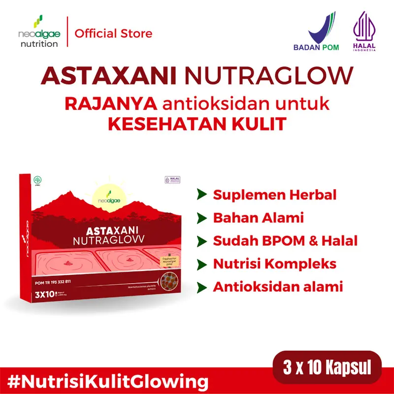 Astaxani Nutraglow Suplemen Kecantikan Kulit Suplemen Astaxanthin 10mg 1
