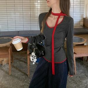 Women's V Neck Long Sleeve Top, Slim Fit Casual Blouse for Fall & Winter, Stylish Daily Wear Shirt for Women 7940# Womenswear Basic Crewneck Minimalist