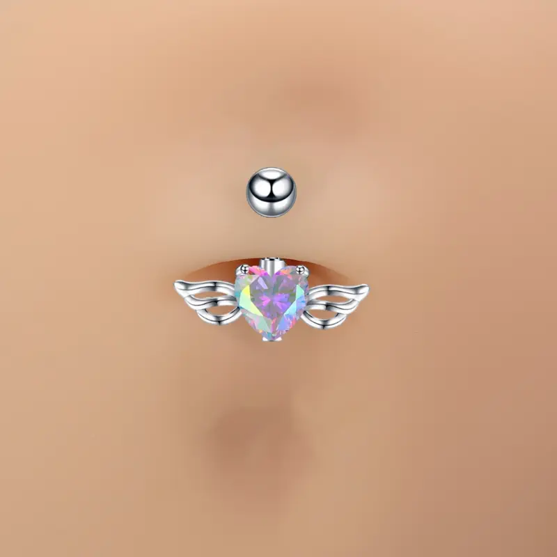 belly piercing anting pusar Berbentuk hati Zirkon Fesyen Sederhana piercing pusar 16mm diameter Cincin Pusar Sayap Perhiasan Tindik Perhiasan pasangan uniseks 2