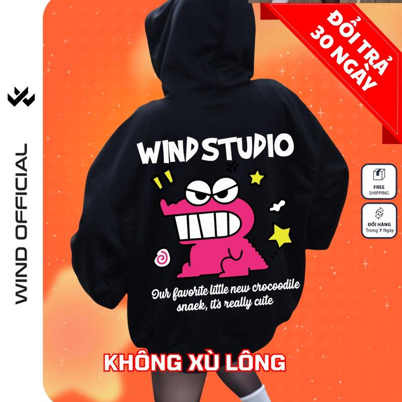 Áo hoodie nam nữ Không Xù Lông Áo hoodie unisex form rộng WIND ANGRY CROCODILE áo khoác zip thời trang nam nữ nỉ bông dây kéo oversize Menswear Dài Tay
