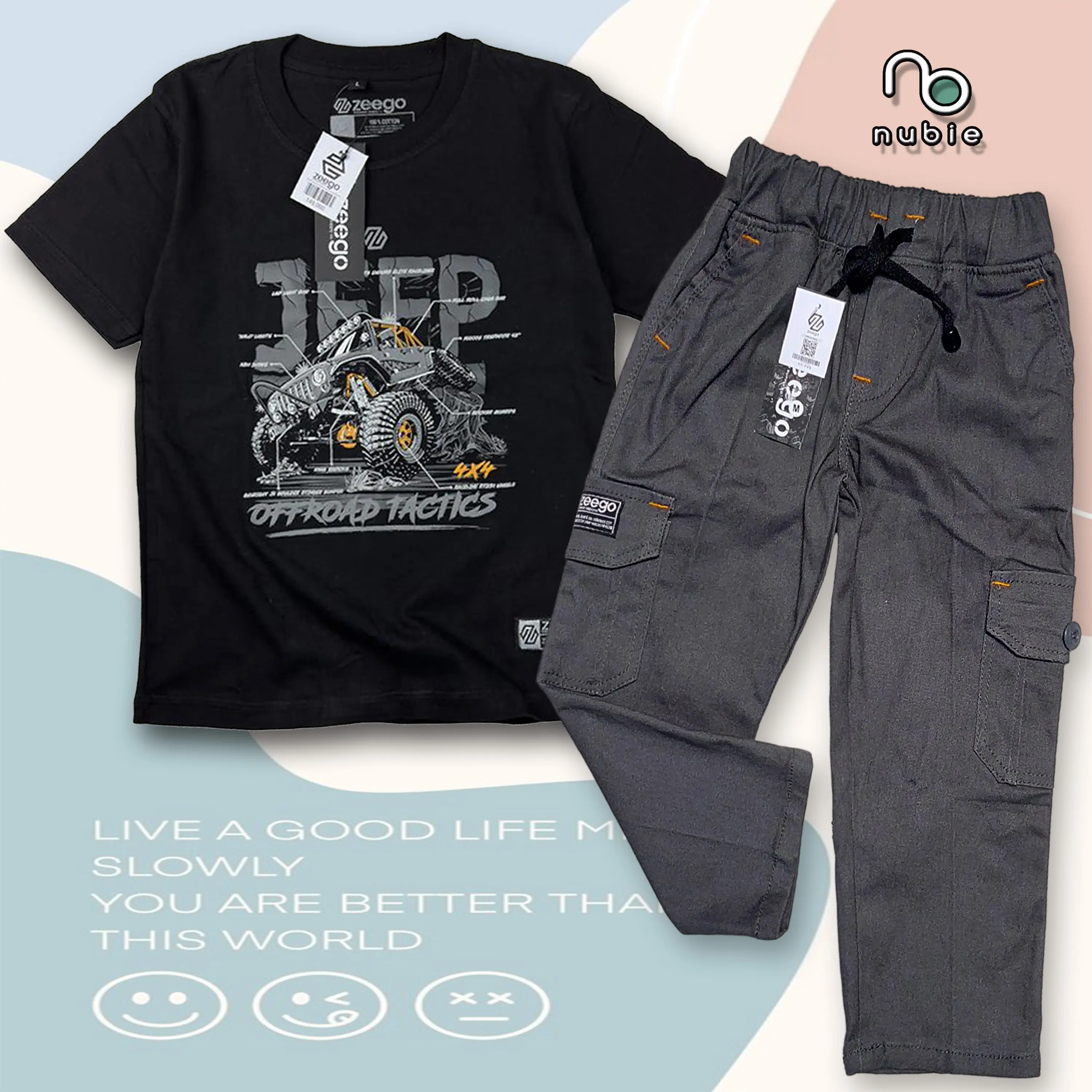 Setelan anak laki laki celana Kargo dan kaos Keren kekinian Pakaian Baju Fashion Motif