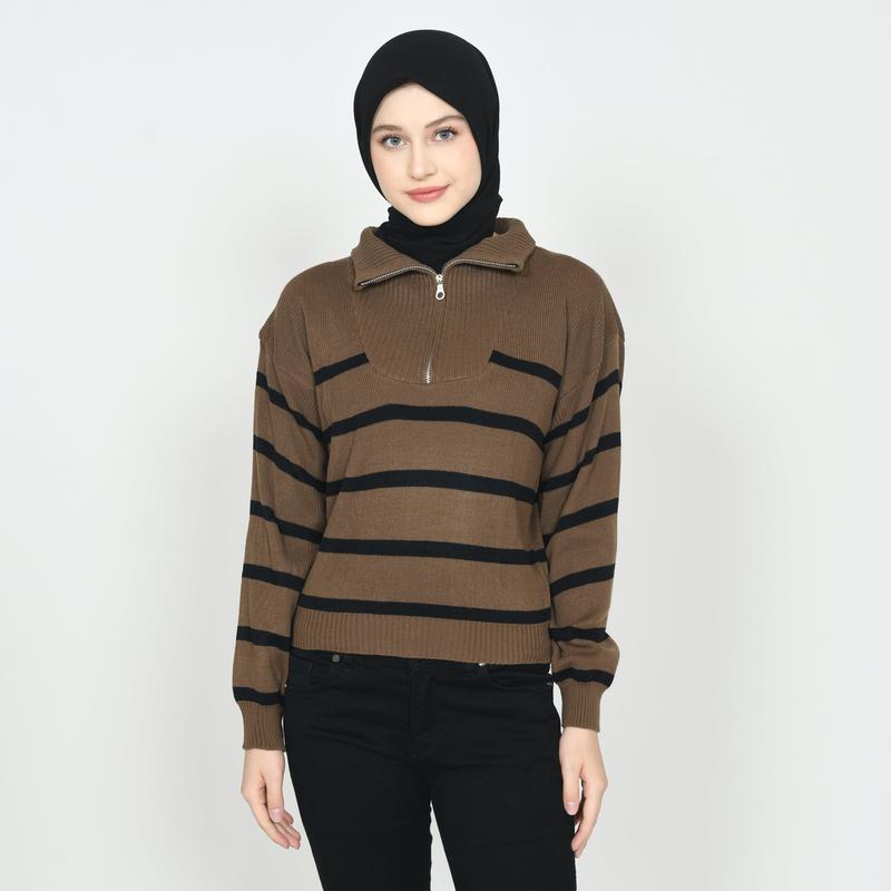 Product Introduction of (Produk Baru) Outer Blouse Rajut Wanita Zipper Crop Top  Korean Style Bahan Lembut Premium 45