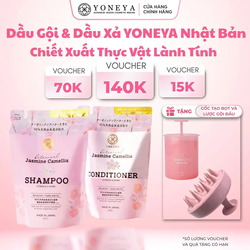 [MUA 1 TẶNG 2]  COMBO  Gội Xả Thiên Nhiên Yoneya Botanical Jasmine Camellia Hydrate & Shine Phục Hồi Hư Tổn Chuyên Sâu 400g 0