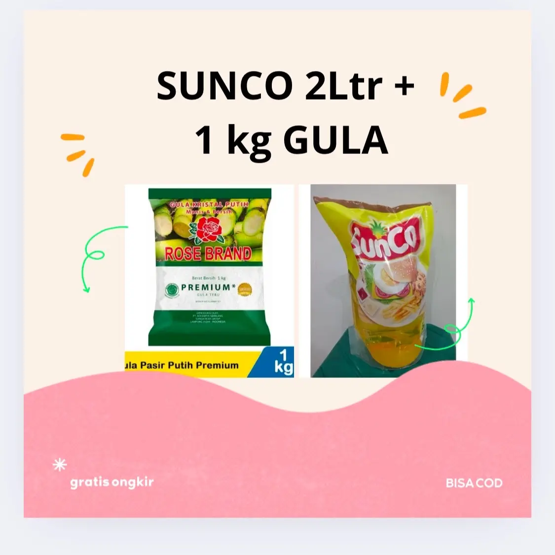 Paket hemat 2 liter sunco + 1kg gula rose brand hijau