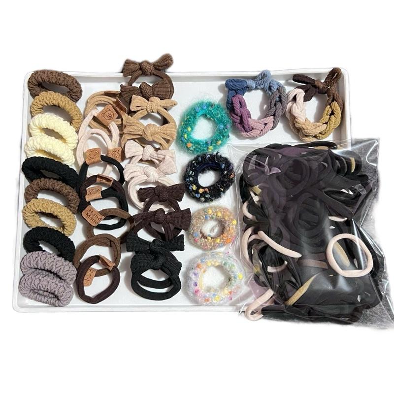 (Tặng kẹp )  Bộ 136 dây/ 20 dây nơ /20 dây buộc tóc  đơn giản cho chị em , nhiều dây , dây êm tóc   Women Thun Scrunchies Cài Tóc Cho Bé Phụ Kiện Tóc Phụ Kiện Tóc Cài Tóc Chun