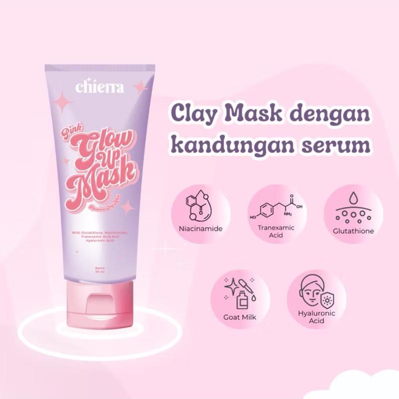 [DAPAT 2] CHIERRA PINK GLOW UP BRIGHTENING CLAY MASK - Masker Wajah Pencerah 3