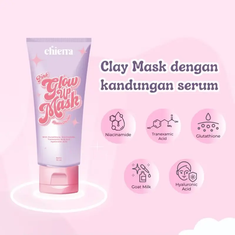 [DAPAT 2] CHIERRA PINK GLOW UP BRIGHTENING CLAY MASK - Masker Wajah Pencerah 3