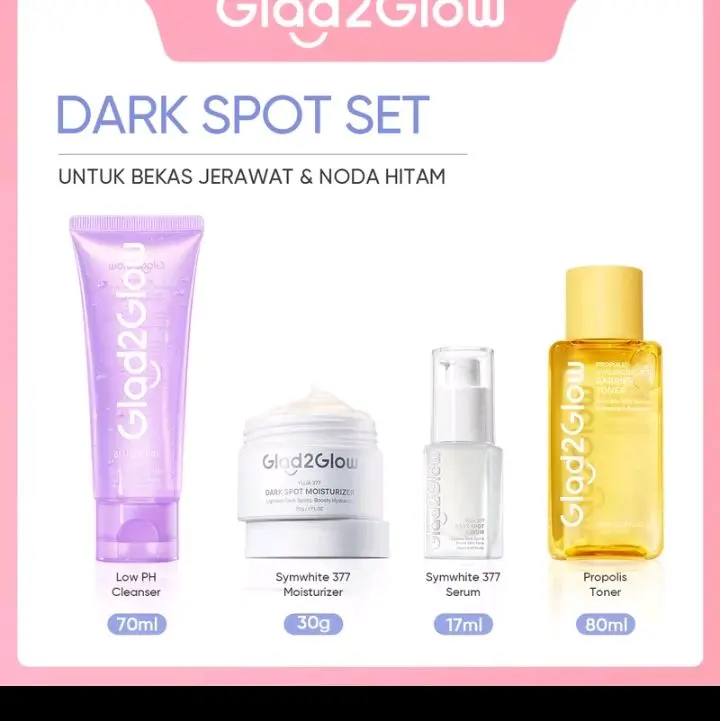 GLAD2GLOW DARK SPOT SET 4IN 1 FACIAL, TONER, MOISTURIZER+SERUM