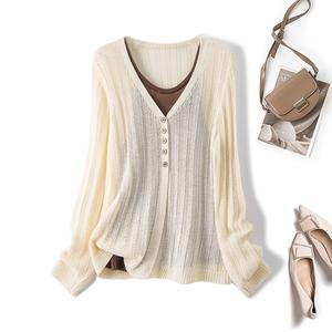 Kemeja Berkait Gaya Korea, Bersaiz Besar, Dua Helai Palsu, Rekaan Fesyen, Sesuai untuk Orang Yang Lebih Berat Sedikit, Atas, 68635