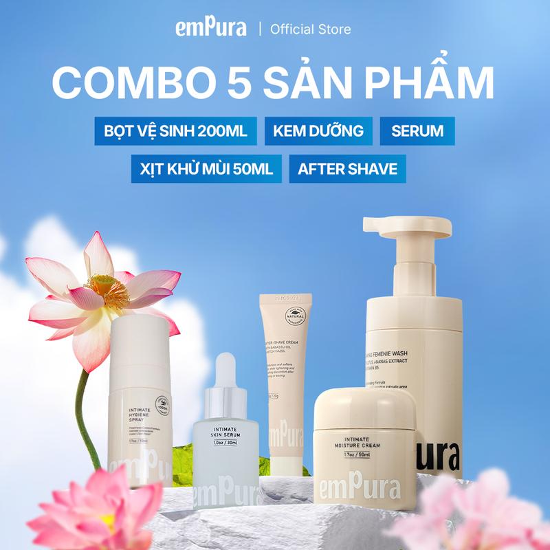  EMPURA Bộ Chăm Sóc Vùng Riêng Tư Dưỡng Hồng Toàn Diện Gồm Bọt Vệ Sinh Phụ Nữ 200ml Xịt Khoá Mùi VungKin 50ml Serum Sáng Da Mờ Thâm 30ml Kem Dưỡng Cấp Ẩm 50ml và Kem Sau Cạo After Shave 