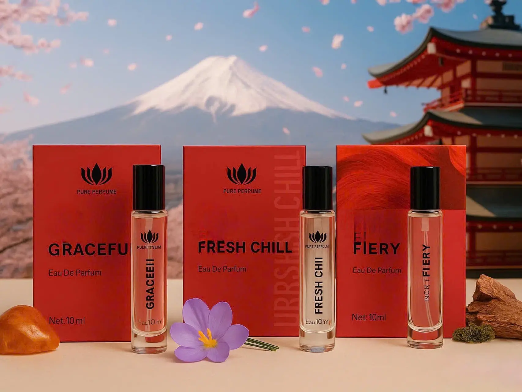 COMBO 3 CHAI NƯỚC HOA PURE PERFUME- 3 Mùi Hương GRACEFUL - FRESH CHILL - FIERY mỗi chai 10ml