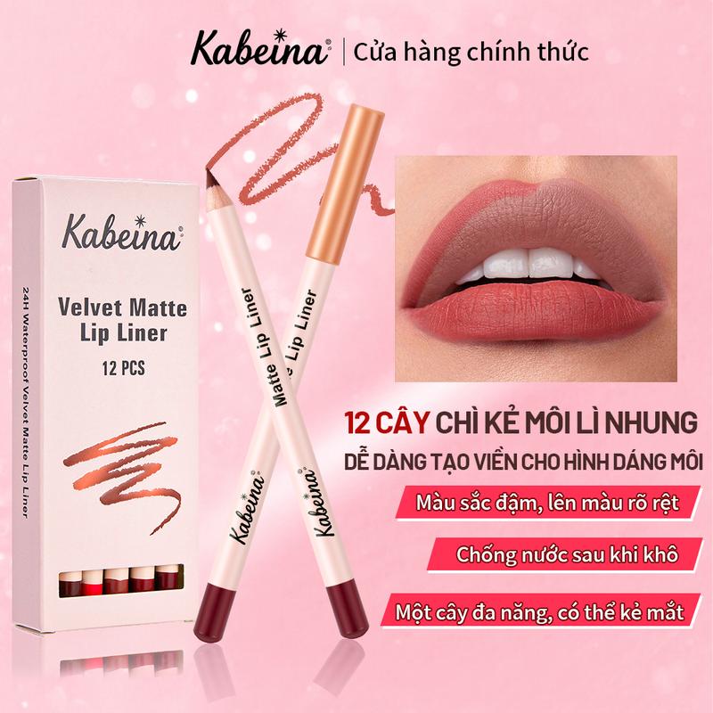 Bút kẻ viền môi lì 12 màu chống thấm nước và mồ hôi lì và lâu trôi, viền môi, dễ sử dụng lên màu tốt, phù hợp với dân văn phòng học sinh, mỹ phẩm nữ chì kẻ mắt, viền mắt bút kẻ viền môi Kabeina 12 màu hai trong một