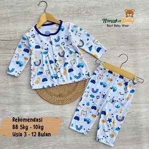 Nanaku Baby - Setelan Lucu Bayi Perempuan Kancing Depan Usia 3-12 Bulan Motif Mountains and Rainbows