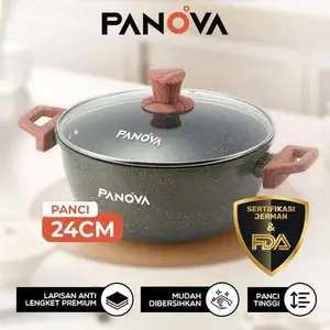 【EXCLUSIVE CELYHOME】PANOVA x BONBOX Panci Anti Lengket 5L 24cm Food Grade Anti Karat Stainless Tebal Multifungsi Serbaguna Kaca Non-Stick Pan BKE41204