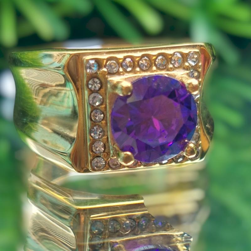Cincin pria batu mata kecubun9 ungu ring titanium gold dan silver 3