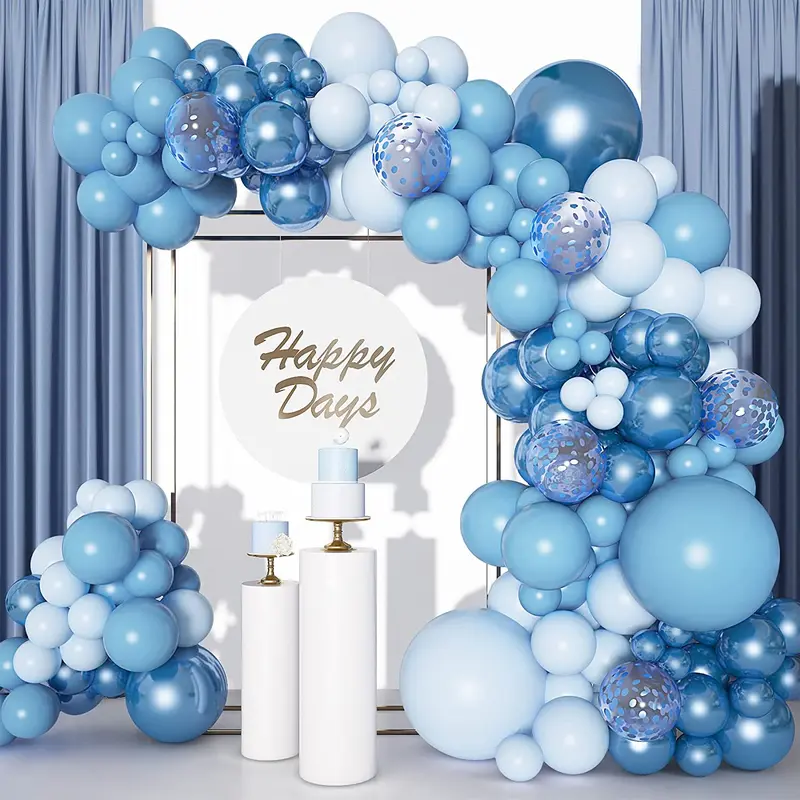 143Pcs Blue Balloons Arch Garland Kit, Different Size Metallic Blue Macaron Confetti Balloons 0