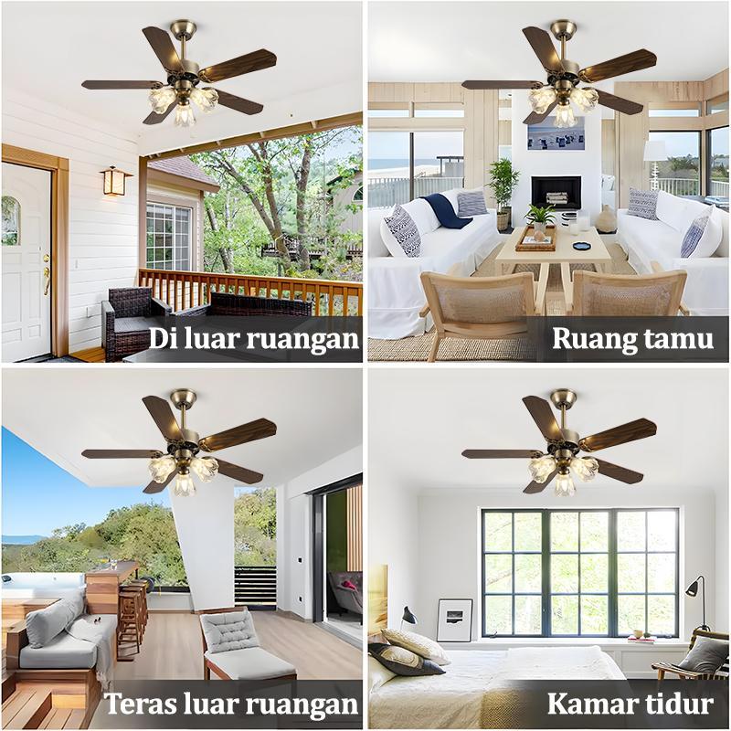 Gogeous Lampu Kipas Angin Gantung Plafon Modern Gaya Retro Dan Sederhana  Hias Kendali Jarak Jauh 2IN1 3 Warna 6 Kecepatan 42 Inci Ruang Tamu Meja Makan remote control Langit Baling