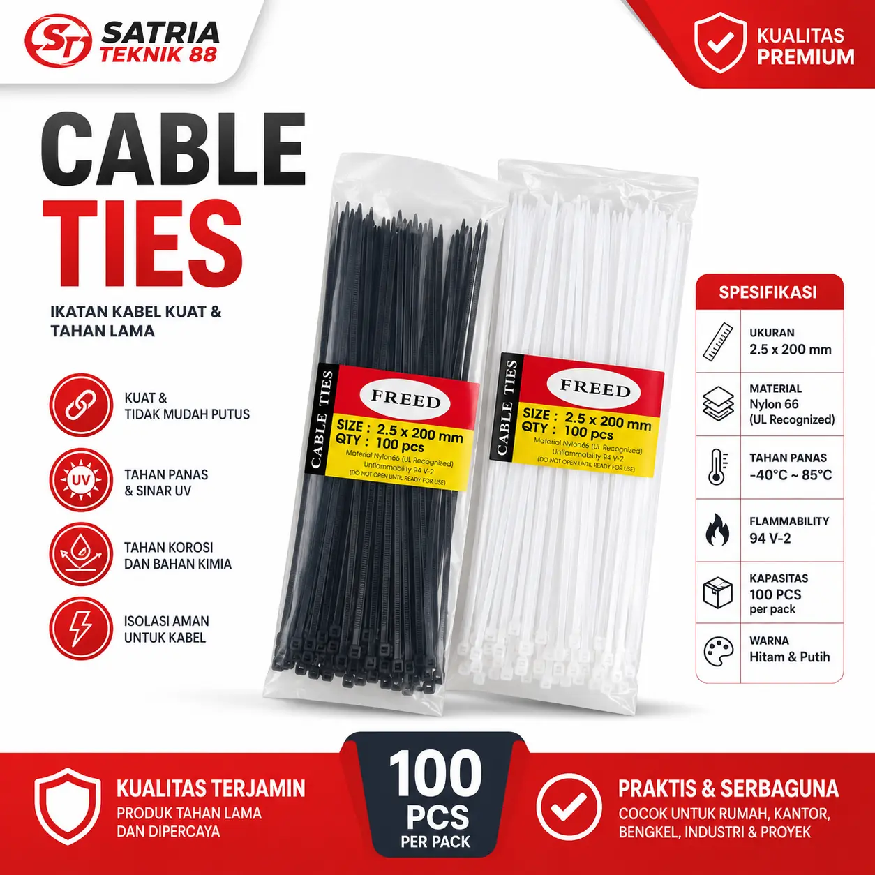 Kabel Ties Cable Tie 2,5 X 200MM ISI 100 PCS