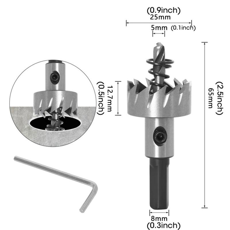 Product Introduction of High-speed Hacksaw Tooth Hole Opener Aluminum Plate Iron Plate Punching Hole Natural Color Drill Bit 16-30mm Tool Set 21