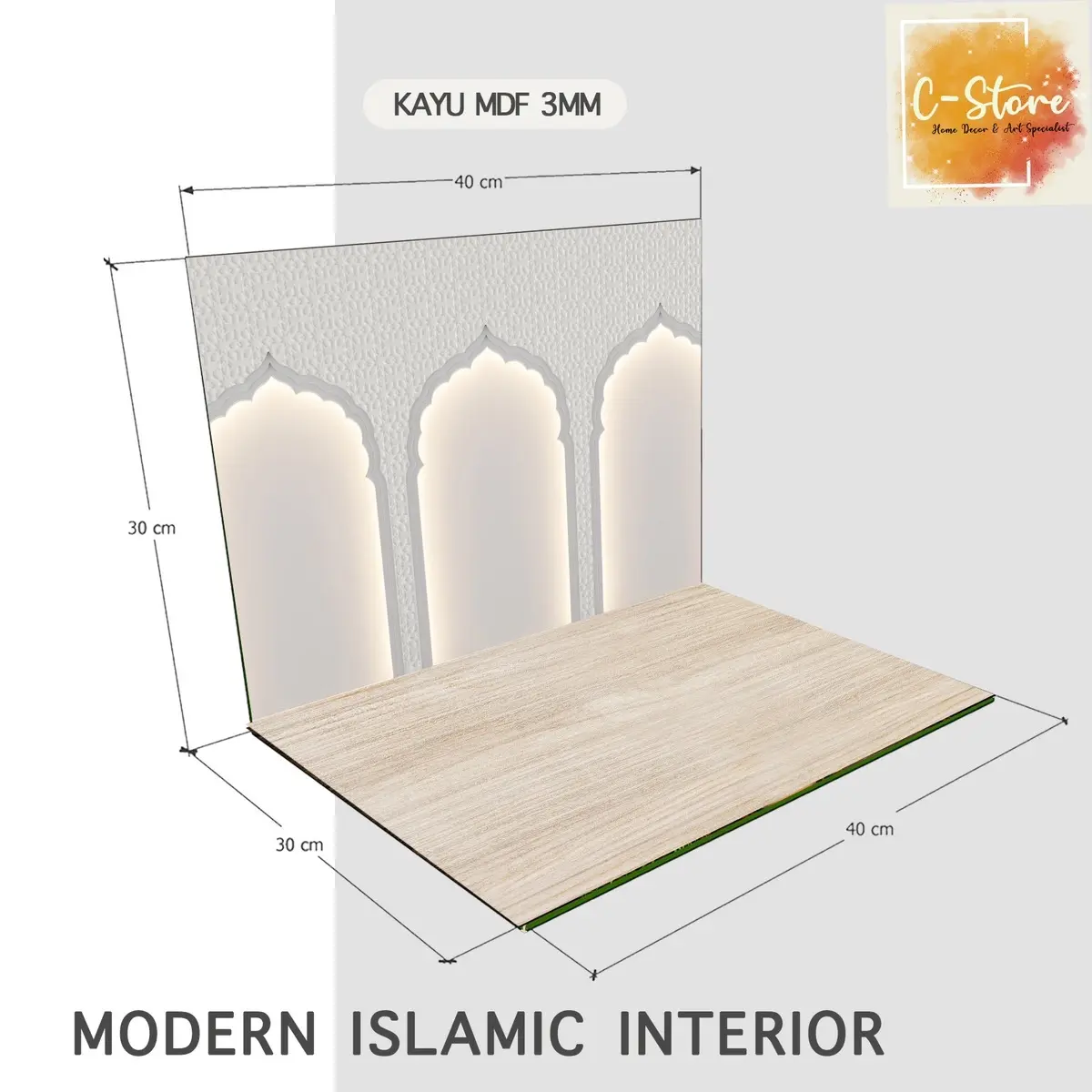 ￼Alas Foto Produk Lipat Background Lebaran Islamic Modern Interior with Lighting Hardboard 30cm x 40cm Camera