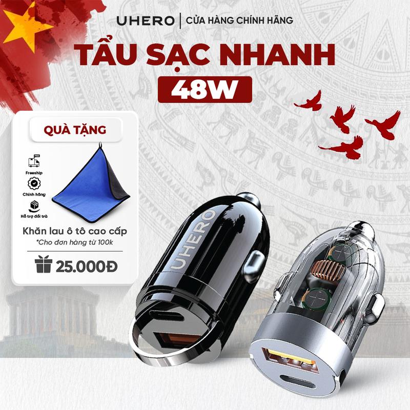 UHERO Tẩu Sạc Nhanh 48W TSN-01 Siêu Nhỏ Gọn Hai Cổng USB Type-C An Toàn, Phù Hợp Cho Thiết Bị Di Động Phụ Kiện
