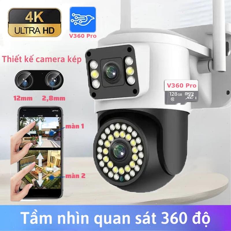 Ceziciv V360 pro Camera Wifi ngoài trời 1080P 42LED Xoay 360 độ Hỗ trợ đàm thoại hai chiều IP66, WIFI 2.4G