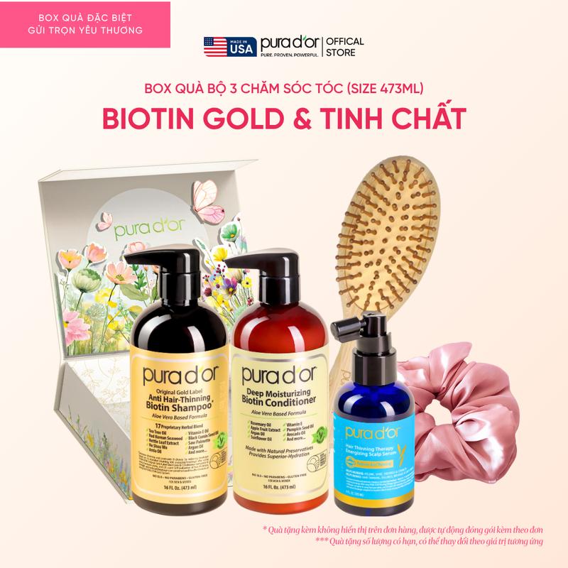[Hộp quà 20.10] Combo 3 Bước Dầu Gội, Dầu Xả, Giảm Rụng Tóc Organic Pura D'or Biotin Gold Label 473ML | Chăm Sóc Tóc, Chăm Sóc Da Đầu, Dưỡng Tóc, Hỗ Trợ Mọc Tóc