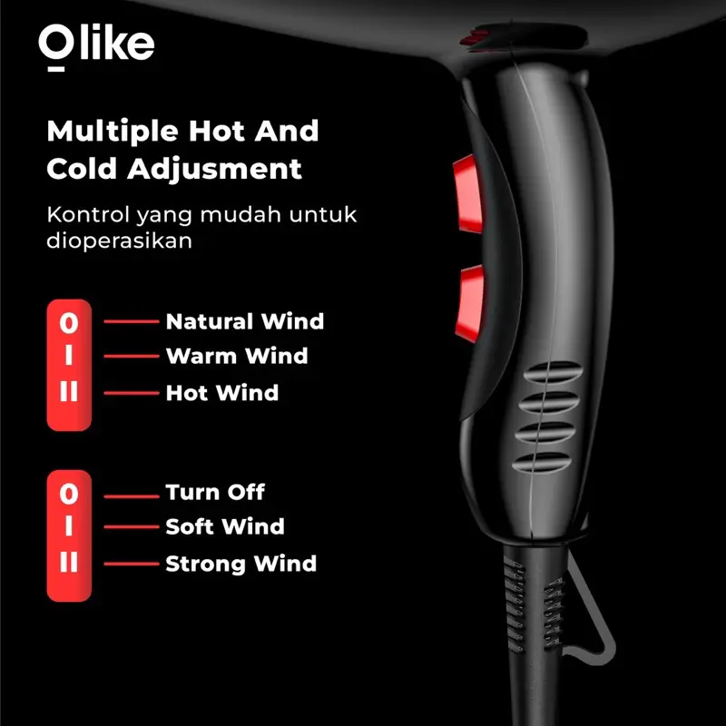 OLIKE HD1 Hair Dryer Pengering Rambut 800W 2 Speed Hot And Cold Low Watt Garansi Original Resmi 2