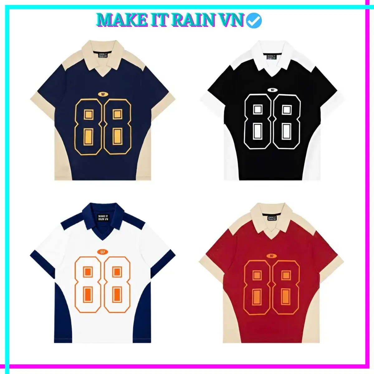 [MUA 3 GlẢM 10K TẶNG THÊM MÓC KHÓA, MUA 2 GlẢM 5K] Áo Polo Nam Nữ SONG PHÁT 88 Make It Rain, Áo có cổ trụ Unisex Form Rộng Top Menswear Đỏ